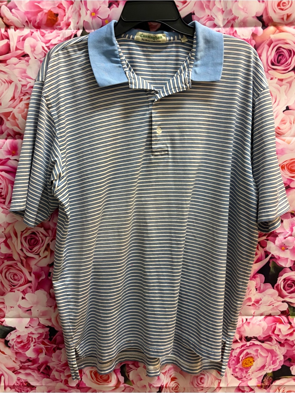 Vintage Striped Golf Polo Shirt in Light Blue and White Riomar CC Size L EUC